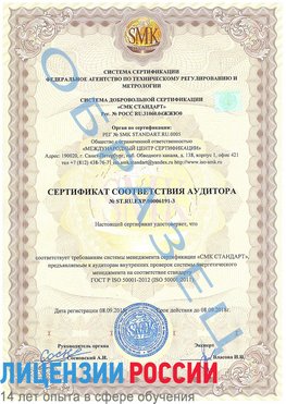 Образец сертификата соответствия аудитора №ST.RU.EXP.00006191-3 Лабытнанги Сертификат ISO 50001
